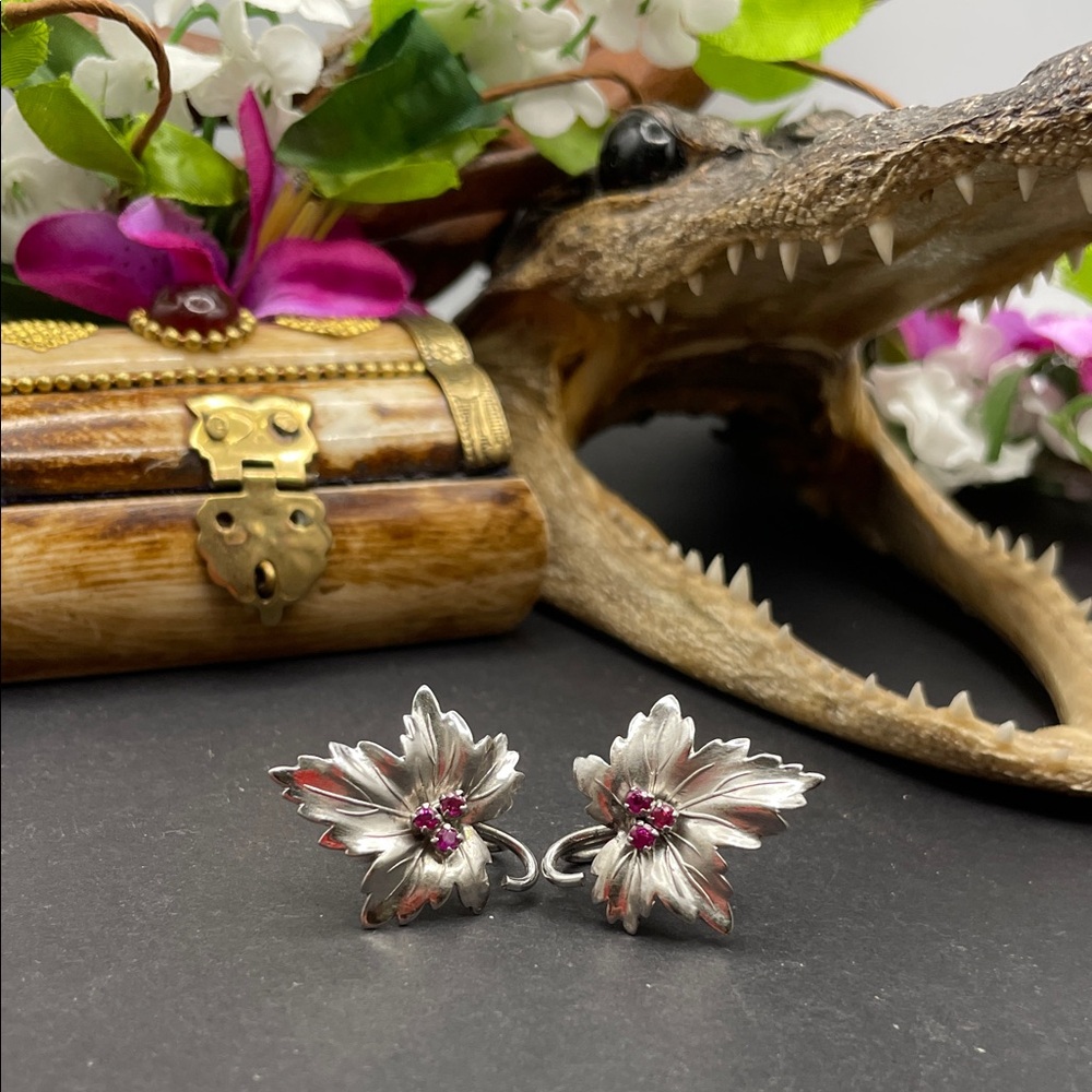 Harry S Bick Sterling and ruby screw back earrings vintage
